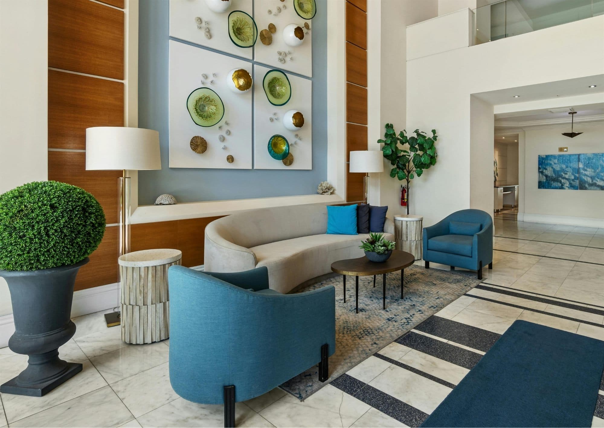 Reception lounge seating in a commercial foyer after professional upholstery cleaning